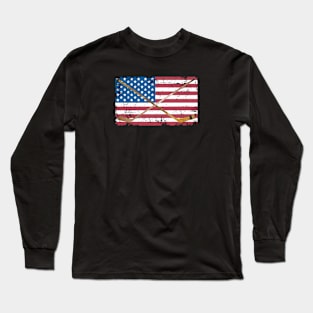 AMERICAN FLAG WITH HOCKEY STICKS Long Sleeve T-Shirt